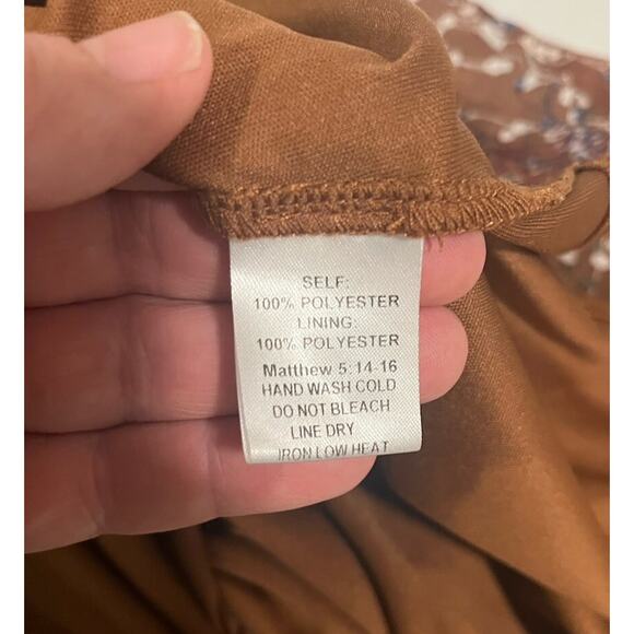 Anthropologie Smocked Baby Doll Milk Maid Dress Brown Floral L Boho Cottagecore - Picture 7 of 10